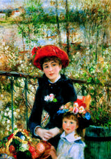 Two Sisters (On the Terrace) - Painted by Pierre-Auguste Renoir - Circa. 1881. High Quality Polyester Cotton Canvas Print. Ready to be Framed. Available in One Large Size. 70cm X 100cm. Stretched Canvas Option Available in One (1) Large Size - 70cm x 100