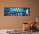 Crystal Porcelain Artwork - 'Starry Night Over The Rhone' by Van Gogh - Extra Large Size - 70cm X 210cm. Ready to Hang. Bold & Beautiful Designer Statement.