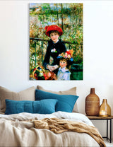 Two Sisters (On the Terrace) - Painted by Pierre-Auguste Renoir - Circa. 1881. High Quality Polyester Cotton Canvas Print. Ready to be Framed. Available in One Large Size. 70cm X 100cm. Stretched Canvas Option Available in One (1) Large Size - 70cm x 100