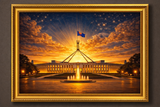 Parliament House of Australia “The Heart of a Nation, Defined by Vision and Balance.” Premium Gold Patinated Frame. Ready to Hang! Stunning Designer Statement! Available in 2 Sizes - Small & Large.