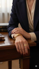 Medusa Aeterna Bracelet. Bold. Timeless. Captivating. This striking cuff features the iconic Medusa medallion centered between the legendary Greek Key motif. Crafted from durable stainless steel and richly plated in 21k gold.