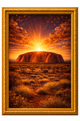 Uluru “Ancient, Powerful, and Timeless in the Australian Landscape.”. Premium Gold Patinated Frame. Ready to Hang! Stunning Designer Statement! Available in 2 Sizes - Small & Large.