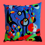Cubist Dream Artwork By Miro - EMBROIDED COTTON Cushion Cover - Large 50cm Size. Suitable for Luxurious Indoor Settings.