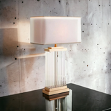 ‘Kjaerholm’ Gold Brass & Glass Table Lamp