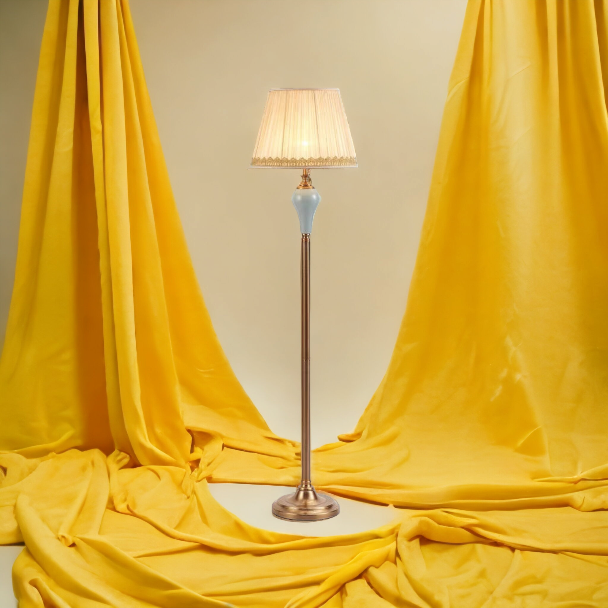 ‘Givenchy’ Sky Blue & Gold Ceramic Floor Lamp