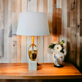 ‘Gropius’ Gold Brass Embossed over White Crystal & Marble Base Table Lamp - Only 2 Left!