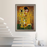 ‘Kiss’ - Painted by Gustav Klimt - Circa. 1908. Premium Gold Patinated Frame. Ready to Hang! Stunning Designer Statement! Available in 2 Sizes - Small & Large.