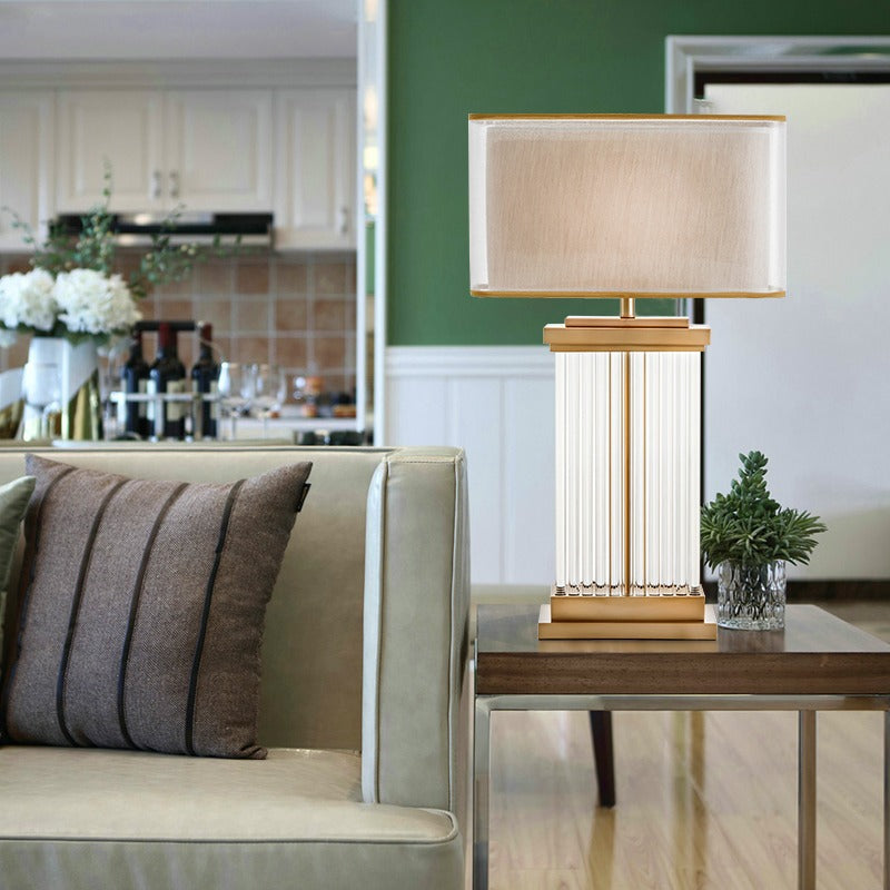 ‘Kjaerholm’ Gold Brass & Glass Table Lamp