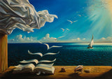 Books to Birds - Painted by Salvador Dali - Circa. 1931. High Quality Polyester Cotton Canvas Print. Rolled Canvas Available in 3 Sizes - Small, Medium, or Large. Stretched Canvas Option Available in One (1) Large Size - 70cm x 100cm.