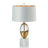‘Gropius’ Gold Brass Embossed over White Crystal & Marble Base Table Lamp - Only 2 Left!