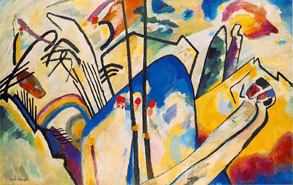 Composition IV - Painted by Wassily Kandinsky - Circa. 1913. High Quality Polyester Cotton Canvas Print. Ready to be Framed. Available in Two Sizes - 40cm X 60cm & 70cm x 100cm.