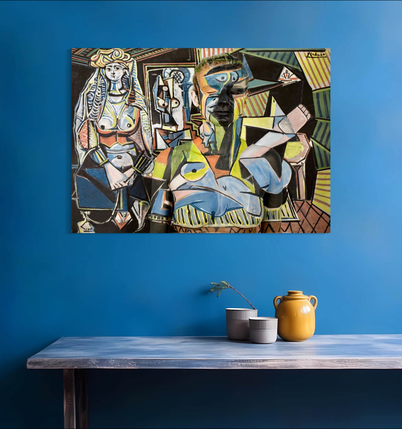 Women of Algiers- Painted by Pablo Picasso - Circa. 1954. High Quality Polyester Cotton Canvas Print. Ready to be Framed or Mounted. Available in One Large Size. 70cm X 100cm. Stretched Canvas Option Available in One (1) Large Size - 70cm x 100cm.