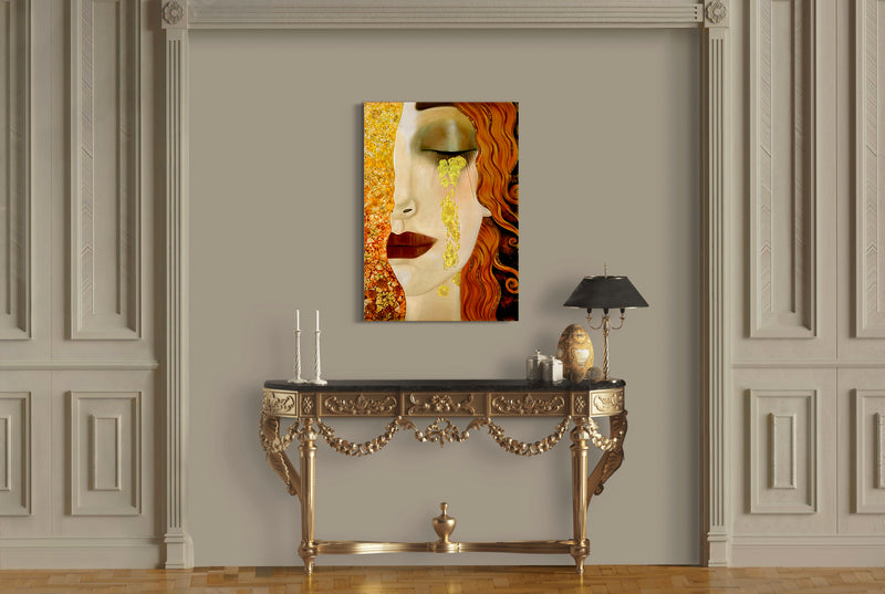 Golden Tears - Painted by Gustav Klimt/Marie Zilberman - Circa. 1888. High Quality Polyester Cotton Canvas Print. Rolled Canvas Available in 3 Sizes - Small, Medium, or Large. Stretched Canvas Option Available in One (1) Large Size - 70cm x 100cm.