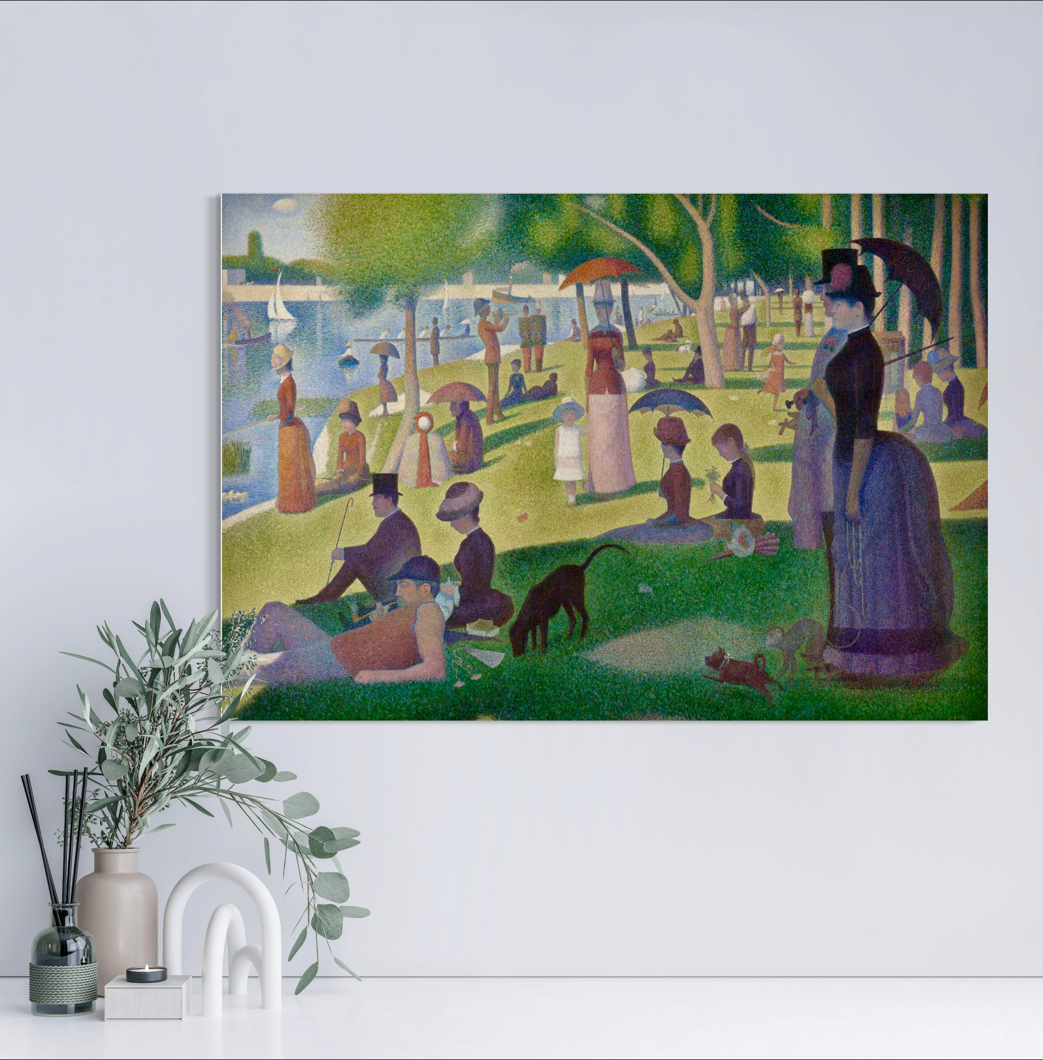 Sunday Afternoon on the Island of La Grande Jatte - Painted by Georges Seurat - Circa. 1884. High Quality Polyester Cotton Canvas Print. Ready to be Framed. Available in One Large Size. 70cm X 100cm. Stretched Canvas Option Available in One (1) Large Size