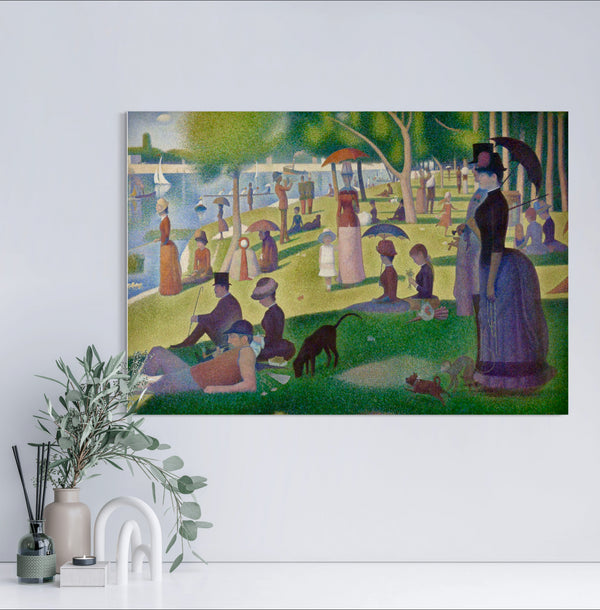 Sunday Afternoon on the Island of La Grande Jatte - Painted by Georges Seurat - Circa. 1884. High Quality Polyester Cotton Canvas Print. Ready to be Framed. Available in One Large Size. 70cm X 100cm. Stretched Canvas Option Available in One (1) Large Size