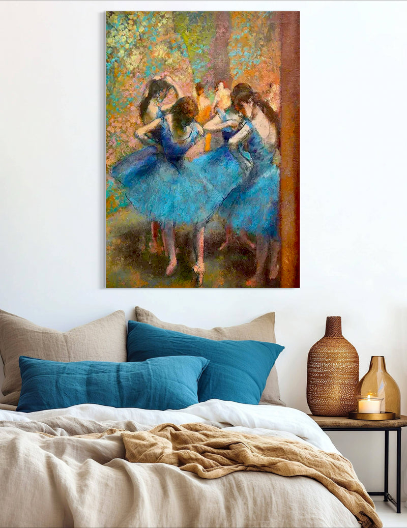 Dancers in Blue - Painted by Edgar Degas - Circa. 1895. High Quality Polyester Cotton Canvas Print. Ready to be Framed. Available in One Large Size. 70cm X 100cm. Stretched Canvas Option Available in One (1) Large Size - 70cm x 100