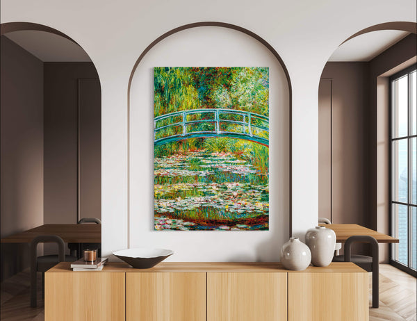 The Japanese Bridge - Painted by Claude Monet - Circa. 1899. High Quality Polyester Cotton Canvas Print. Rolled Canvas Available in 3 Sizes - Small, Medium, or Large. Stretched Canvas Option Available in One (1) Large Size - 70cm x 100cm.