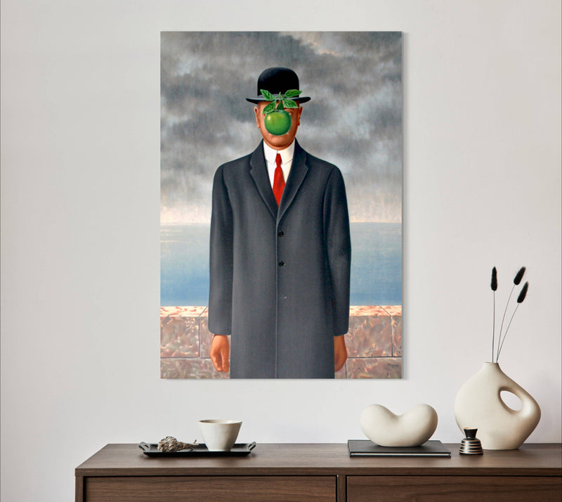 The Son of Man - Painted by Renee Margritte - Circa. 1964. High Quality Polyester Cotton Canvas Print. Ready to be Framed. Available in One Large Size. 70cm X 100cm. Stretched Canvas Option Available in One (1) Large Size - 70cm x 100