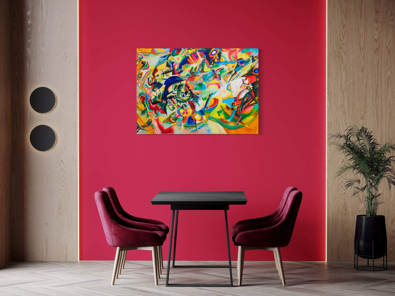 Line Color Block Abstract - Painted by Wassily Kandinsky- Circa. 1925. High Quality Polyester Cotton Canvas Print. Ready to be Framed or Mounted. Available in 3 Sizes - Small - Medium or Large. 50cm x 100cm Stretched Canvas Option Available.