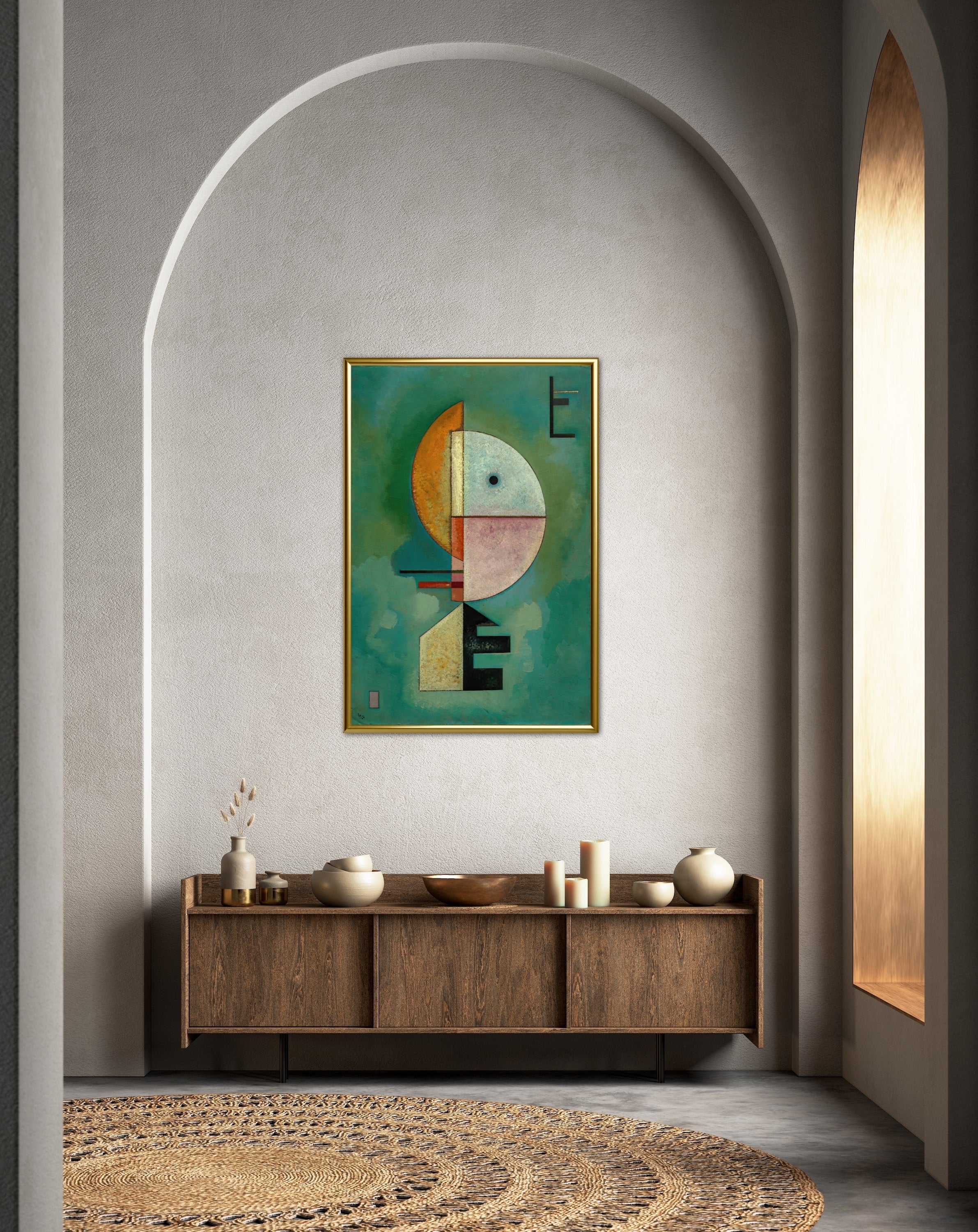 Upward - Painted by Wassily Kandinsky- Circa. 1925. High Quality Polyester Cotton Canvas Print. Ready to be Framed. Available in One Large Size. 70cm X 100cm. Stretched Canvas Option Available in One (1) Large Size - 70cm x 100.