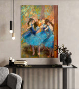 Dancers in Blue - Painted by Edgar Degas - Circa. 1895. High Quality Polyester Cotton Canvas Print. Ready to be Framed. Available in One Large Size. 70cm X 100cm. Stretched Canvas Option Available in One (1) Large Size - 70cm x 100