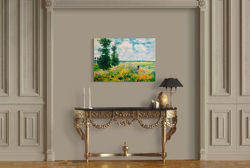 Spring Fields - Painted by Claude Monet - Circa. 1899. High Quality Polyester Cotton Canvas Print. Ready to be Framed or Mounted. Available in 3 Sizes - Small - Medium or Large.