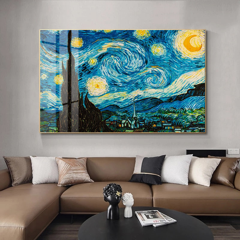 Crystal Porcelain Artwork - ‘Swirling Night’ Painted by Vincent Van Gogh - Medium Size - 70cm X 100cm. Ready to Hang.