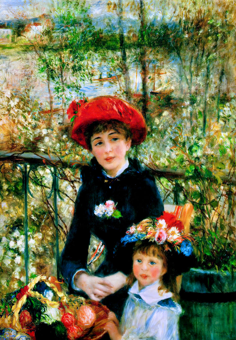 Two Sisters (On the Terrace) - Painted by Pierre-Auguste Renoir  - Circa. 1881. High Quality Polyester Cotton Canvas Print. Ready to be Framed. Available in One Large Size. 70cm X 100cm. Stretched Canvas Option Available in One (1) Large Size - 70cm x 100