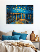 A Starry Night - Painted by Vincent Van-Gogh - Circa. 1888. High Quality Polyester Cotton Canvas Print. Rolled Canvas Available in 3 Sizes - Small, Medium, or Large. Stretched Canvas Option Available in One (1) Large Size - 70cm x 100cm.