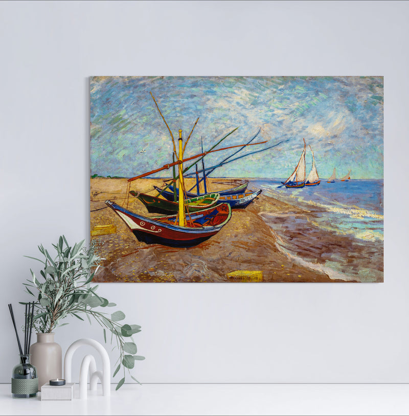 Fishing Boats on the Beach - Painted by Vincent Van Gogh - Circa. 1890. High Quality Polyester Cotton Canvas Print. Ready to be Framed or Mounted. Available in 3 Sizes - Small - Medium or Large.