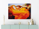 Flaming June - Painted by Frederic Leighton - Circa. 1895. High Quality Polyester Cotton Canvas Print. Rolled Canvas Available in 3 Sizes - Small, Medium, or Large. Stretched Canvas Option Available in One (1) Large Size - 70cm x 100cm.