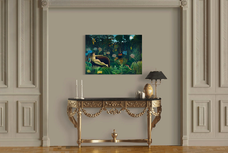 The Dream - Painted by Henri Rousseau - Circa. 1910. High Quality Polyester Cotton Canvas Print. Ready to be Framed or Mounted. Available in One Large Size. 70cm X 100cm. Stretched Canvas Option Available in One (1) Large Size - 70cm x 100cm.