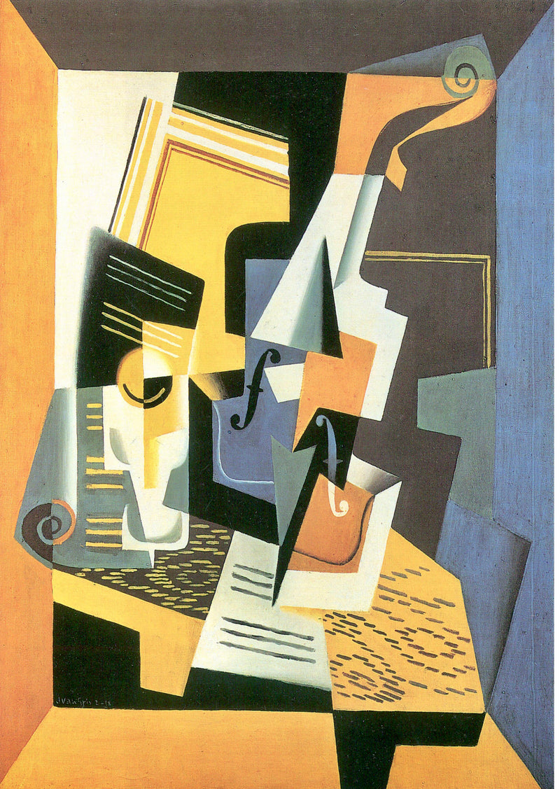 Violin and Glass - Painted by Juan Gris - Circa. 1915. High Quality Polyester Cotton Canvas Print. Ready to be Framed. Available in One Large Size. 70cm X 100cm. Stretched Canvas Option Available in One (1) Large Size - 70cm x 100cm