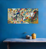 Composition VII - Painted by Wassily Kandinsky - Circa. 1913. High Quality 'Stretched' Polyester Cotton Canvas Print. Mounted on Wooden Inner Frame. Ready to Hang. Available in One (1) Large Size - 50cm x 100cm.