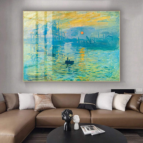 Crystal Porcelain Artwork -  ‘Impression Sunrise Landscape’ Painted by Claude Monet - Large Size - 80cm X 110cm Ready to Hang - Bold & Beautiful Design Statement.
