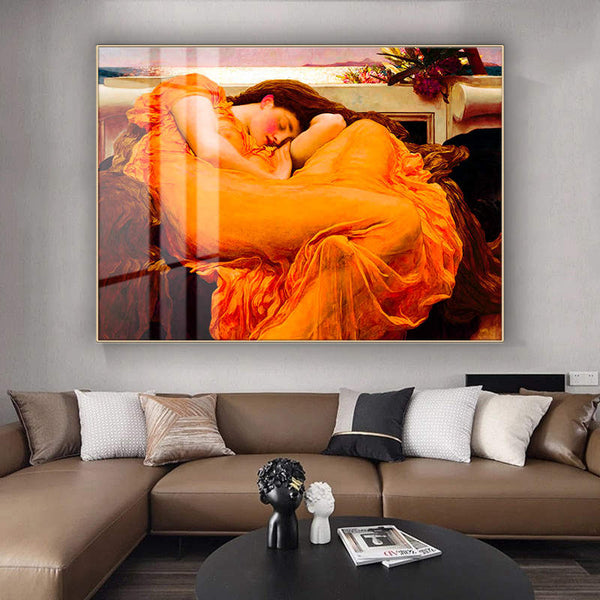 Crystal Porcelain Artwork -  ‘Flaming June’ Painted by Frederick Leighton - Large Size - 80cm X 110cm Ready to Hang - Bold & Beautiful Design Statement.