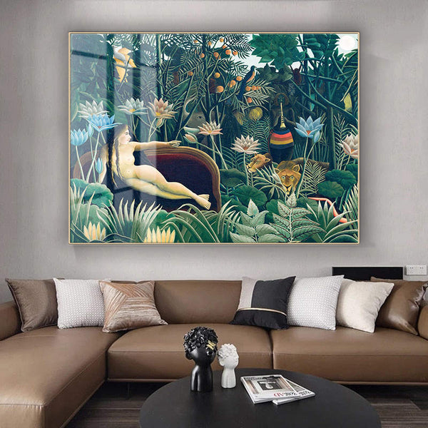 Crystal Porcelain Artwork -  ‘The Dream’ Painted by Henri Rousseau - Large Size - 80cm X 110cm Ready to Hang - Bold & Beautiful Design Statement.