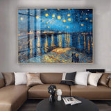 Crystal Porcelain Artwork -  ‘Starry Night Over The Rhone’ Painted by Vincent Van Gogh - Large Size - 80cm X 110cm Ready to Hang - Bold & Beautiful Design Statement.