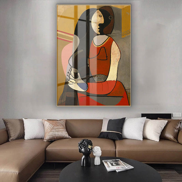 Crystal Porcelain Artwork -  ‘Seated Woman’ Painted by Pablo Picasso - Large Size - 80cm X 110cm Ready to Hang - Bold & Beautiful Design Statement.