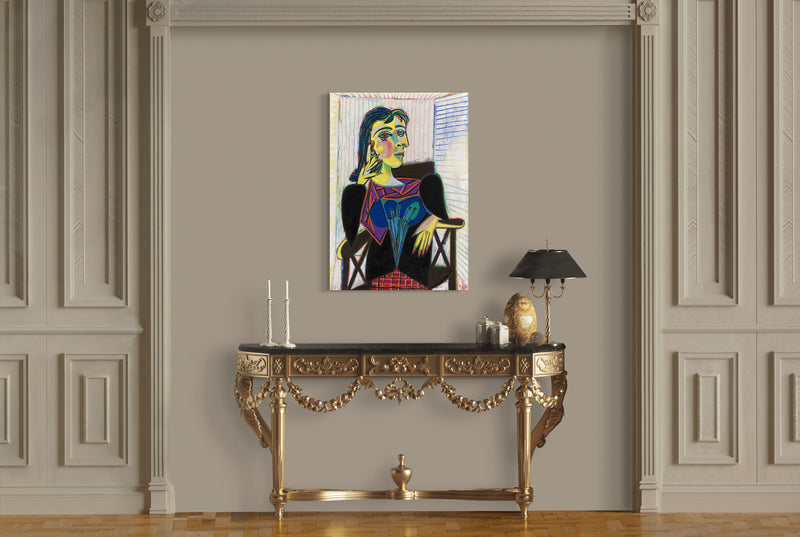 Portrait of Dora Mara- Painted by Pablo Picasso - Circa. 1937. High Quality Polyester Cotton Canvas Print. Ready to be Framed or Mounted. Available in One Large Size. 70cm X 100cm. Stretched Canvas Option Available in One (1) Large Size - 70cm x 100cm.