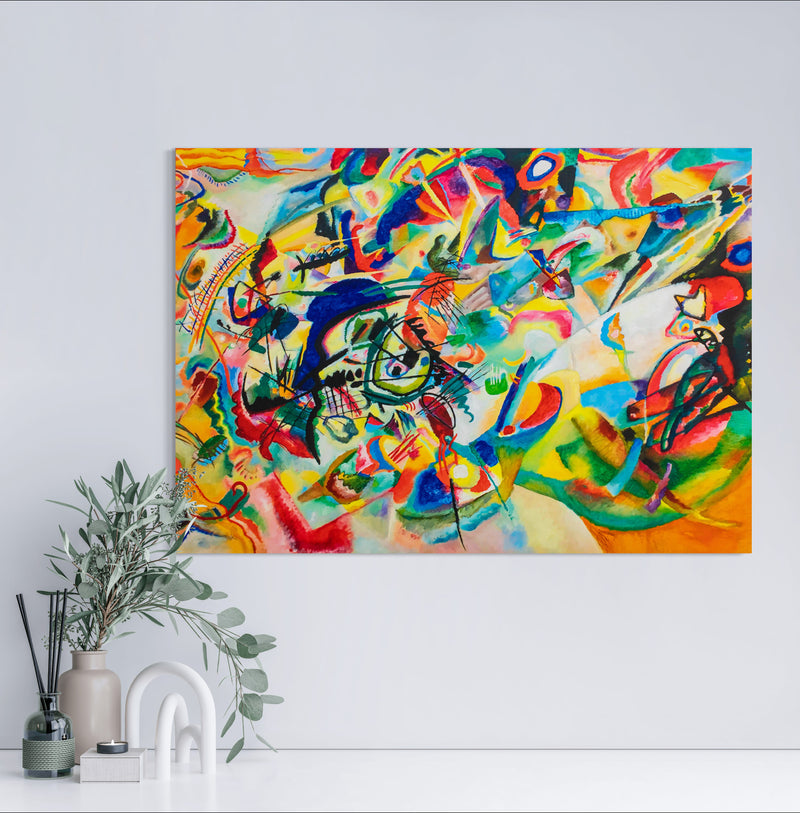 Line Color Block Abstract - Painted by Wassily Kandinsky- Circa. 1925. High Quality Polyester Cotton Canvas Print. Ready to be Framed or Mounted. Available in 3 Sizes - Small - Medium or Large. 50cm x 100cm Stretched Canvas Option Available.