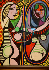 Girl Before Mirror - Painted by Pablo Picasso - Circa. 1932. High Quality Polyester Cotton Canvas Print. Ready to be Framed. Available in One Large Size. 70cm X 100cm. Stretched Canvas Option Available in One (1) Large Size - 70cm x 100