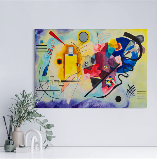 Red, Blue - Painted by Wassily Kandinsky- Circa. 1925. High Quality Polyester Cotton Canvas Print. Rolled Canvas Available in 4 Sizes - Small, Medium, or X Large. Stretched Canvas Option Available in One (1) Large Size - 70cm.