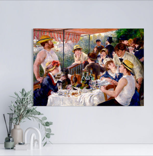 Luncheon of the Boating Party - Painted by Pierre-Auguste Renoir  - Circa. 1881. Quality Polyester Cotton. Ready to be Framed or Mounted. Available in One Large Size. 70cm X 100cm. Stretched Canvas Option Available in One (1) Large Size - 70cm x 100cm.