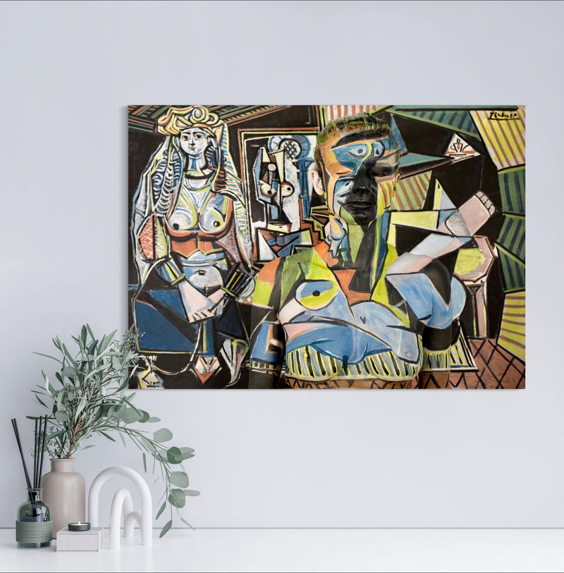 Women of Algiers- Painted by Pablo Picasso - Circa. 1954. High Quality Polyester Cotton Canvas Print. Ready to be Framed or Mounted. Available in One Large Size. 70cm X 100cm. Stretched Canvas Option Available in One (1) Large Size - 70cm x 100cm.