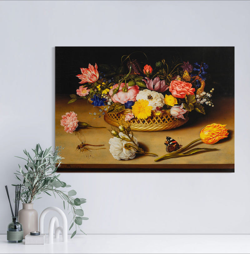 Flower Still Life - Painted by Ambrosius Bosschaert - Circa. 1590. High Quality Polyester Cotton Canvas Print. Ready to be Framed or Mounted. Available in 3 Sizes - Small - Medium or Large.