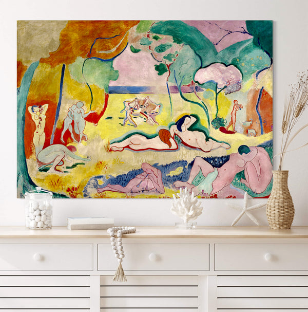 The Joy of Life - Painted by Henry Matisse - Circa. 1939. High Quality Polyester Cotton Canvas Print. Ready to be Framed or Mounted. Available in One (1) Large Size. 70cm X 100cm. Stretched Canvas Option Available in One (1) Large Size - 70cm x 100cm.