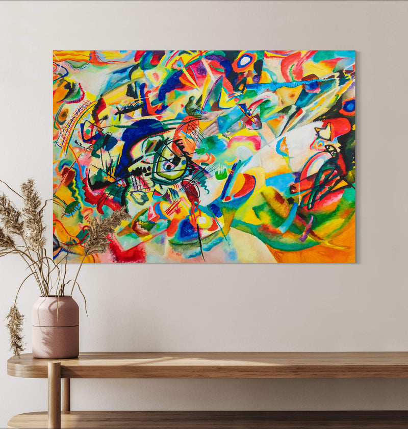 Line Color Block Abstract - Painted by Wassily Kandinsky- Circa. 1925. High Quality Polyester Cotton Canvas Print. Ready to be Framed or Mounted. Available in 3 Sizes - Small - Medium or Large. 50cm x 100cm Stretched Canvas Option Available.