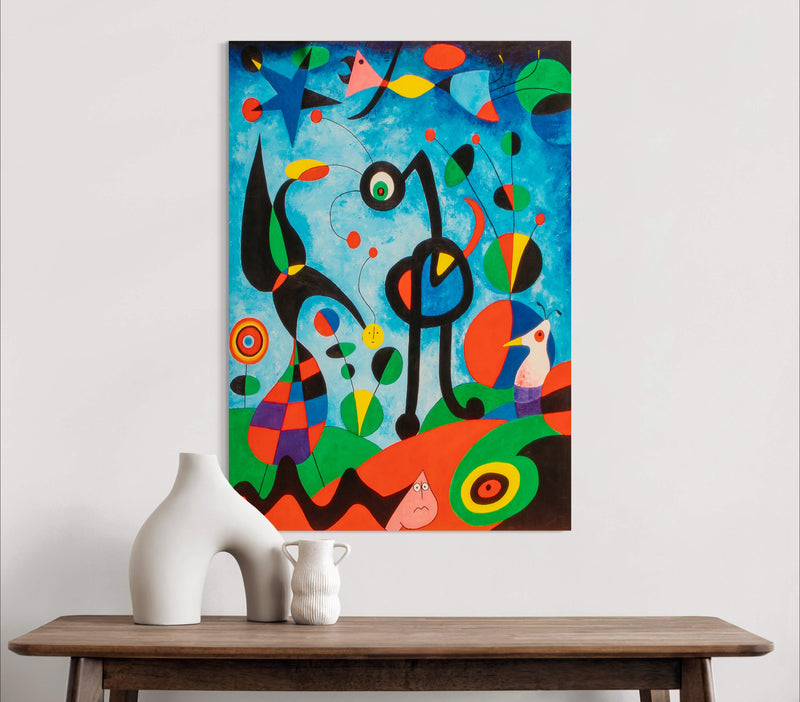 Birds - Painted by Joan Miro - Circa. 1938. High Quality Polyester Cotton Canvas Print. Ready to be Framed. Available in One Large Size. 70cm X 100cm. Stretched Canvas Option Available in One (1) Large Size - 70cm x 100.