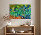 Irises - Painted by Vincent Van Gogh - Circa. 1890. High Quality Polyester Cotton Canvas Print. Rolled Canvas Available in 3 Sizes - Small, Medium, or Large. Stretched Canvas Option Available in One (1) Large Size - 70cm x 100cm.